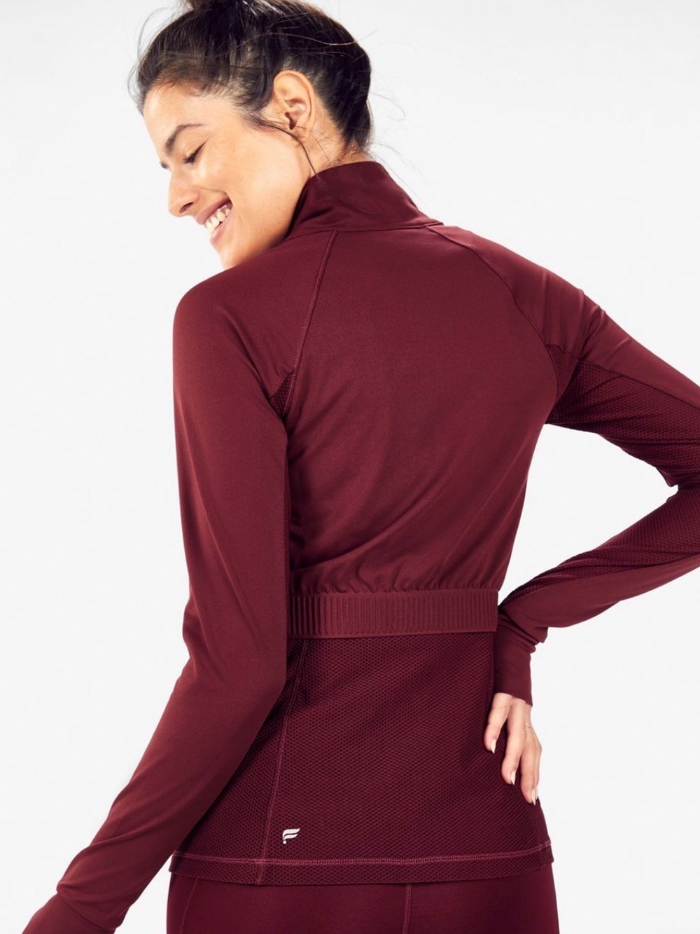 Fabletics Rosalia Performance Athletic Zip-Up Jacket in Deep Burgundy Small